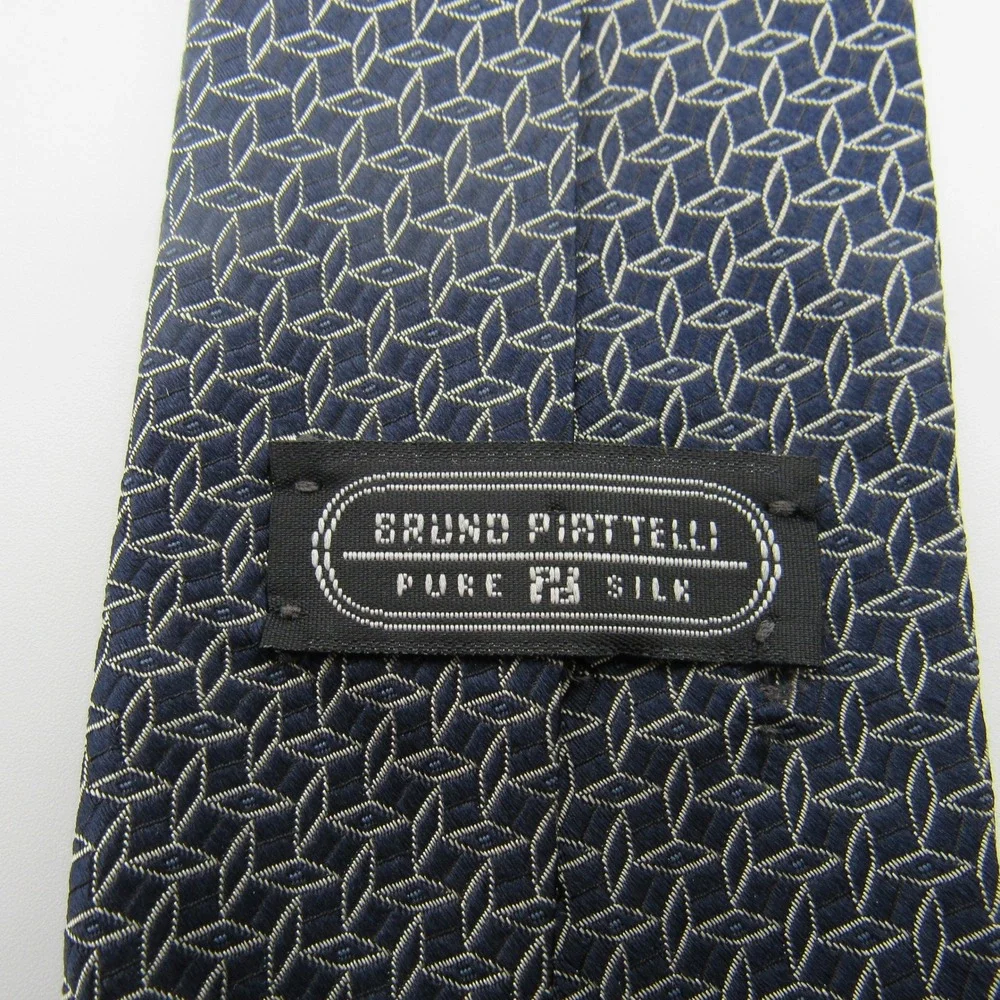 Bruno Piattelli Silk Tie Mens OS Navy Blue Excellent Geometric Diamond Pattern